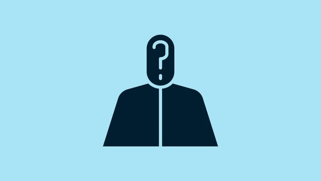Blue Anonymous man with question mark icon isolated on blue background. Unknown user, incognito profile, business secrecy, obscurity. 4K Video motion graphic animation