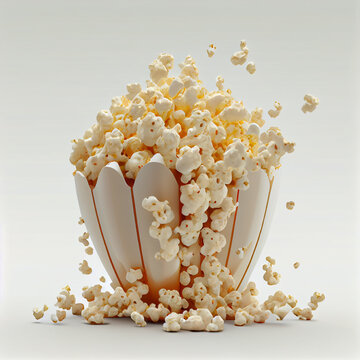 Popcorn in a bowl isolated with white background | Exposure of popcorn | Generative AI | Hyper realistic | Photorealism | Digital art