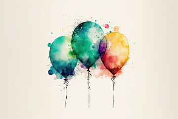Fototapeta na wymiar Happy Birthday - Balloons - Watercolor (Generative AI Art)
