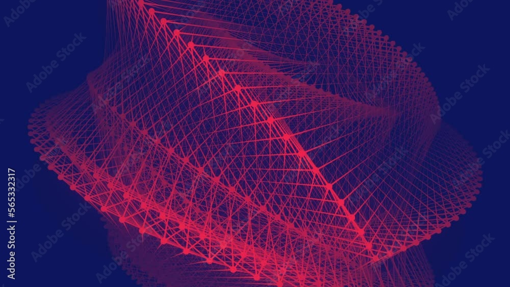 Poster Geometric wireframe object abstract background. 3d rendering loop animation
