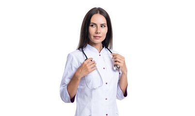 professional cardiologist doctor with stethoscope. woman cardiologist isolated on white background.