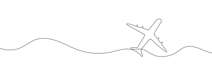 The plane is drawn in one continuous line. Vector illustration