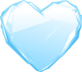 One blue clear ice heart in front view isolated illustration, cold frozen heart conceptual illustration, frozen ice in shape of heart