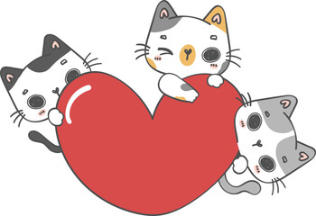 cute Valentine love kitten cat with heart doodle cartoon drawing