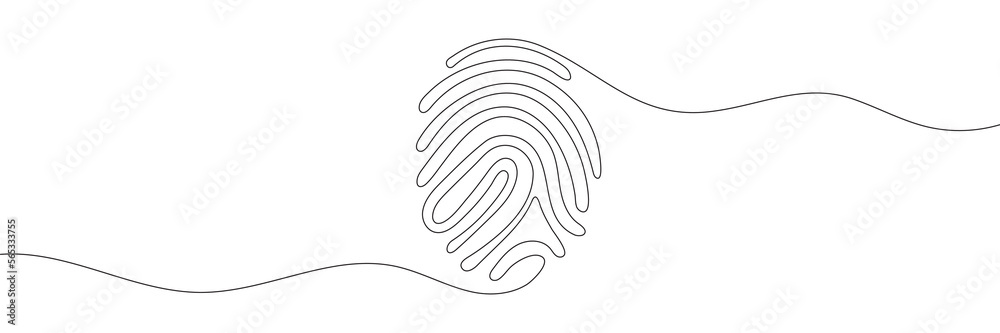 Wall mural linear drawing of a fingerprint. continuous line drawing of biometric scan symbol on white backgroun