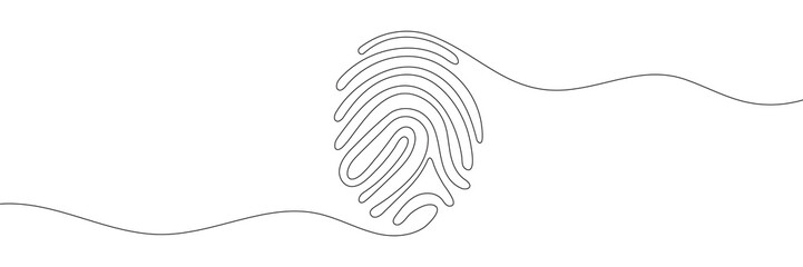 Linear drawing of a fingerprint. Continuous line drawing of biometric scan symbol on white background