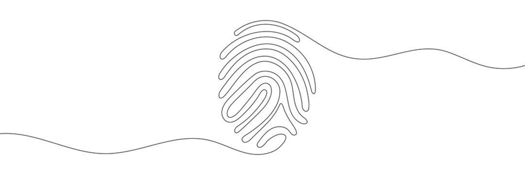 Linear Drawing Of A Fingerprint. Continuous Line Drawing Of Biometric Scan Symbol On White Background