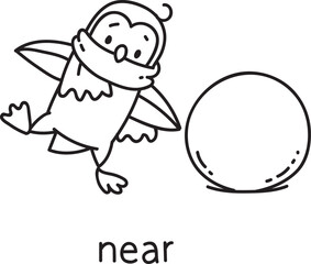 Preposition of place. Penguin near the snowball