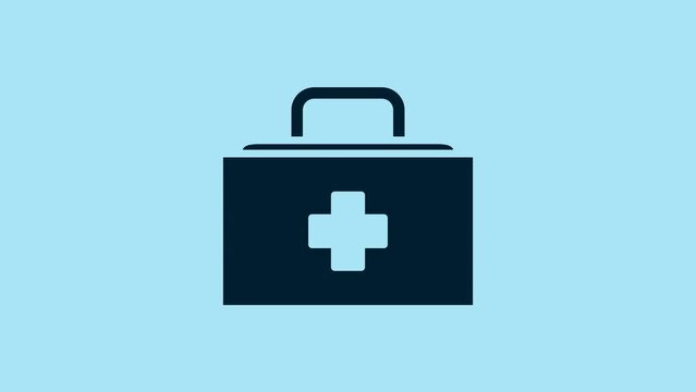 Blue First aid kit icon isolated on blue background. Medical box with cross. Medical equipment for emergency. Healthcare concept. 4K Video motion graphic animation