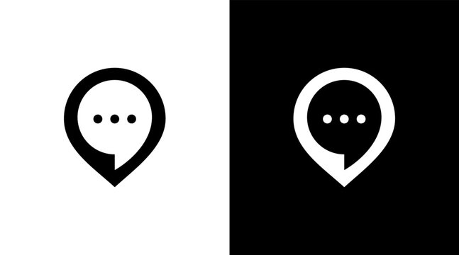 Location logo monogram bubble chat black and white icon illustration style Designs templates