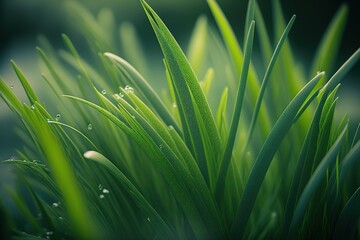 close up fresh green grass image in spring, high resolutions for website or print, generative ai
