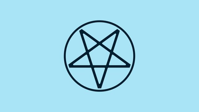 Blue Pentagram in a circle icon isolated on blue background. Magic occult star symbol. 4K Video motion graphic animation