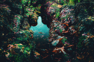 Fototapeta na wymiar Colorful seascape with seaweed and alga at marine ecosystem