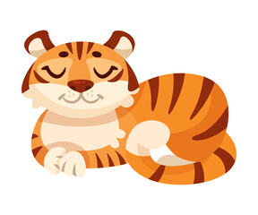 Cute Tiger Cub with Striped Orange Fur Sitting Vector Illustration