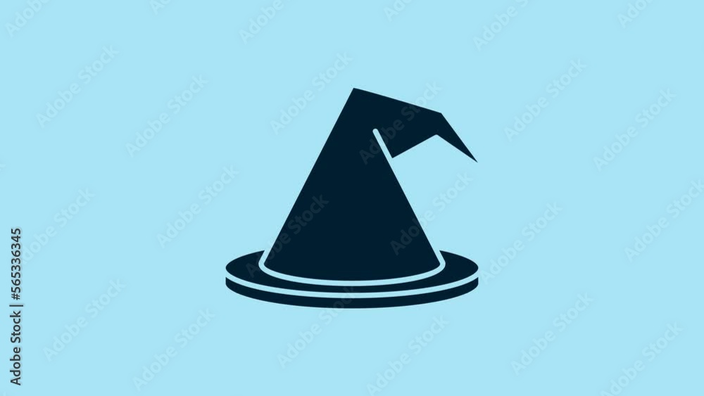 Canvas Prints Blue Witch hat icon isolated on blue background. Happy Halloween party. 4K Video motion graphic animation