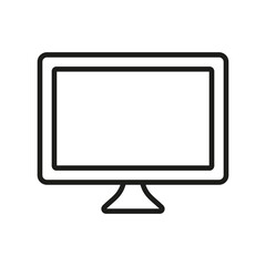 Computer Monitor Line Icon. PC Wide Screen Desktop Linear Pictogram. TV with Digital LCD Technology Outline Symbol. Monitor Screen Sign. Editable Stroke. Isolated Vector Illustration