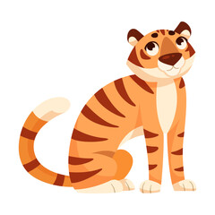Adult Tiger with Striped Coat in Sitting Pose Vector Illustration