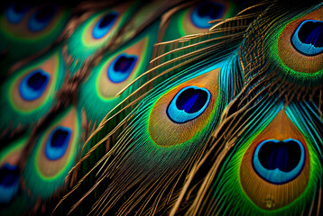 Peacock Feather Background, Plumage Pattern, Generative AI Illustration