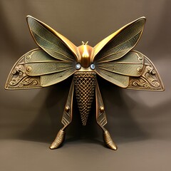 Bronze sculpture of abstract moth. Generative AI.