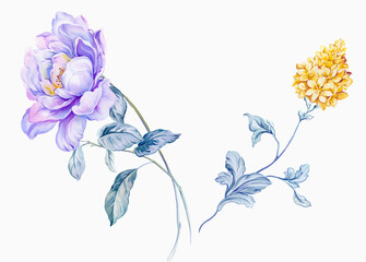 Flowers watercolor illustration. Manual composition.Design for cover, fabric, textile, wrapping paper .
