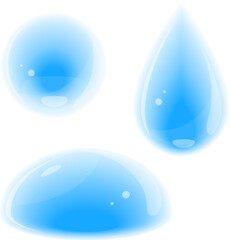 Set of blue clear water drops isolated illustration, drops of water round oval falling, different drops with reflection © Oceloti