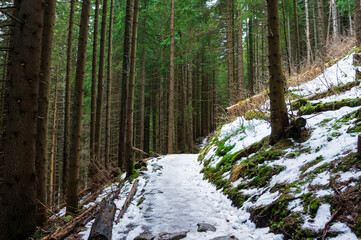 Mountain hiking trail to Giewont in the Tatra National Park. Winter landscape © elenka157
