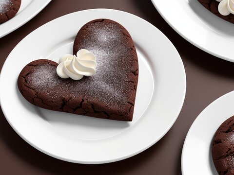 A heart-shaped chocolate cookie with white frosting. A Valentine’s Day special dish. Generative AI.