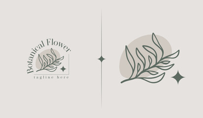 Leaf Flower Tree monoline Logo Template. Universal creative premium symbol. Vector illustration. Creative Minimal design template. Symbol for Corporate Business Identity
