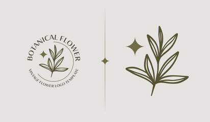 Leaf Flower Tree monoline Logo Template. Universal creative premium symbol. Vector illustration. Creative Minimal design template. Symbol for Corporate Business Identity