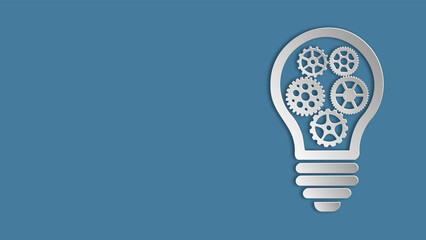 Strategy concept with light bulb lamp and gears working together on navy backgroung. Paper cut design. Vector.