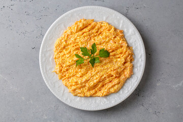 Traditional delicious Turkish foods; Fresh carrot salad with garlic yogurt in bowl. ( Turkish name; havuc tarator)