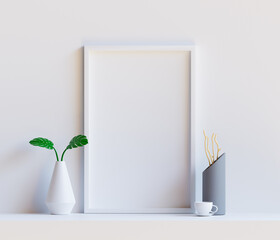 Empty Photo White Frame Design Mockup With 3D Minimalist Decors