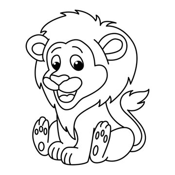 Funny lion cartoon characters vector illustration. For kids coloring book.