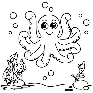 Funny octopus cartoon vector coloring page