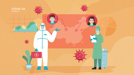 Pandemic Covid 19 Virus Data in China Concept Illustration