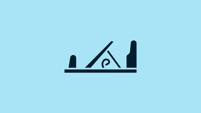 Blue Wood plane tool for woodworker hand crafted icon isolated on blue background. Jointer plane. 4K Video motion graphic animation