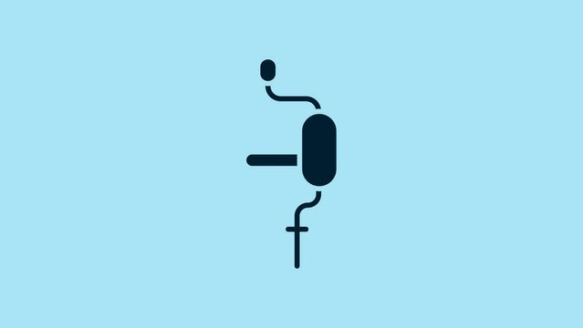 Blue Hand drill icon isolated on blue background. 4K Video motion graphic animation
