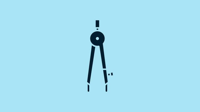 Blue Drawing compass icon isolated on blue background. Compasses sign. Drawing and educational tools. Geometric instrument. 4K Video motion graphic animation