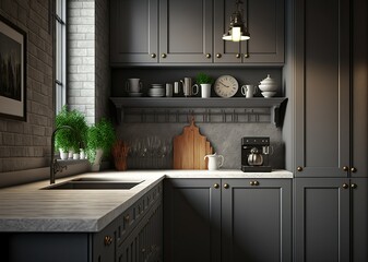 modern black kitchen interior, ai generated