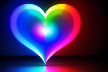 Colorful glowing heart shape with another heart in core on colorful contrast background AI