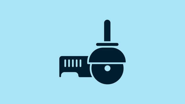 Blue Angle grinder icon isolated on blue background. 4K Video motion graphic animation