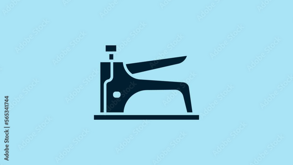 Poster blue construction stapler icon isolated on blue background. working tool. 4k video motion graphic an