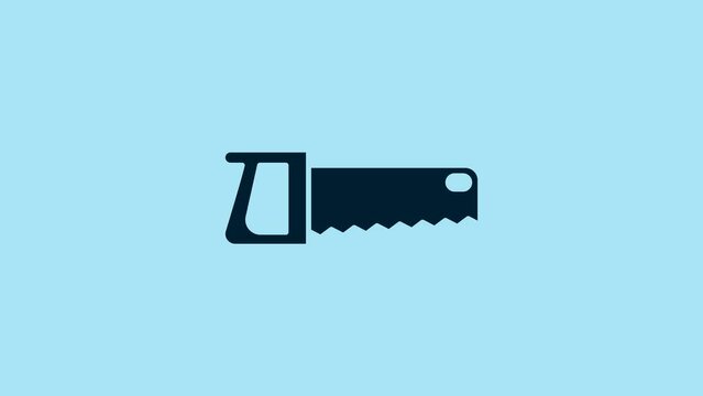 Blue Hand saw icon isolated on blue background. 4K Video motion graphic animation