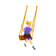 Playful Little Boy Swinging on Playground Enjoying Summer Vector Illustration