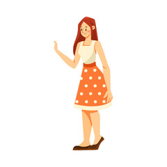 Happy Smiling Woman Character Standing and Waving Hand Vector Illustration