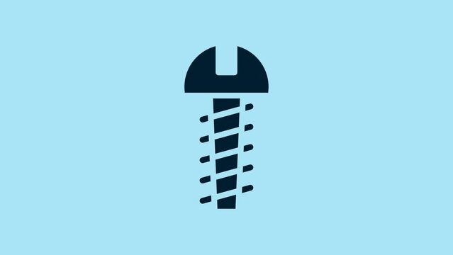 Blue Metallic screw icon isolated on blue background. 4K Video motion graphic animation
