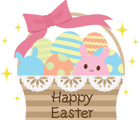 バスケットに入ったイースターエッグのアイコン　手書き文字