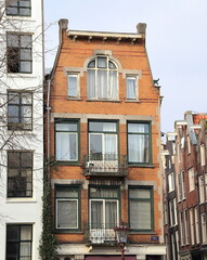 Amsterdam Singel Canal Brick House Facade Close Up, Netherlands