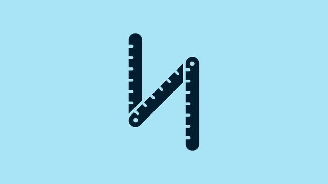 Blue Folding ruler icon isolated on blue background. 4K Video motion graphic animation