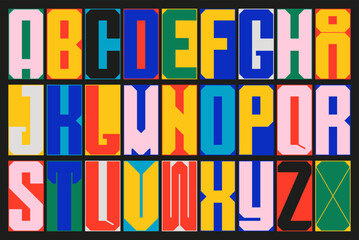 Modern Latin alphabet . Simple square letters of rough shapes. English font of linear capital, very thick letters with a thin stroke. Ultra bold font in modern brutal style.